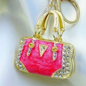 Gold and Pink Handbag Keychain